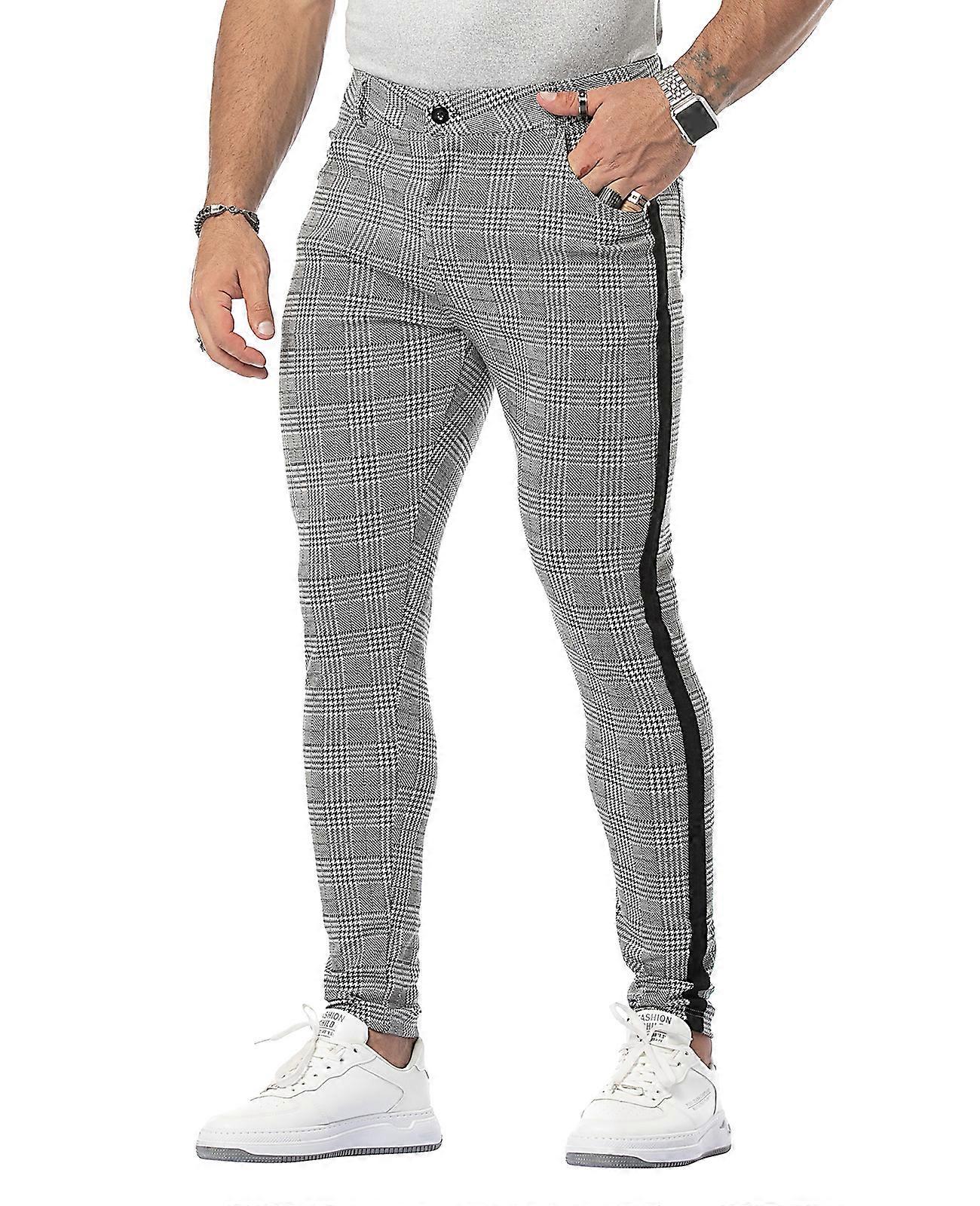 Men's Elastic Pants Solid Color Breathable Business Slim Fit Skinny Casual Pants with Pocket