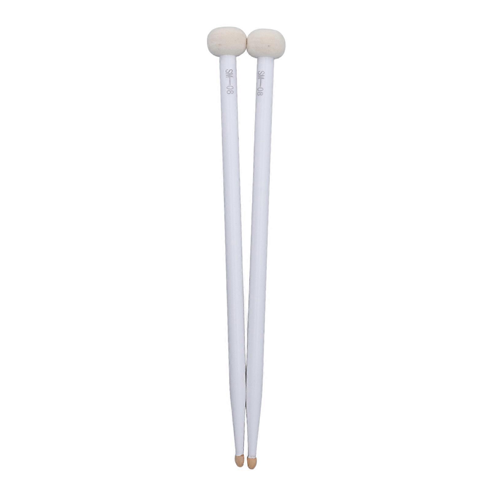 2Pcs Drum Mallet Felt Head Wooden Handle Non Slip Instrument Accessory Set Kit for Playing White