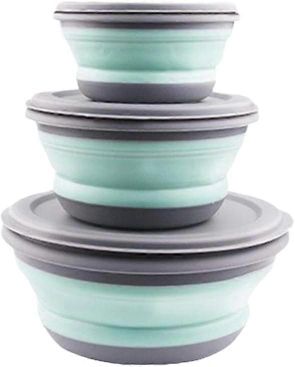 Set of 3 Collapsible Camping Bowls Portable Salad Bowls Cool Storage Boxes (Blue)