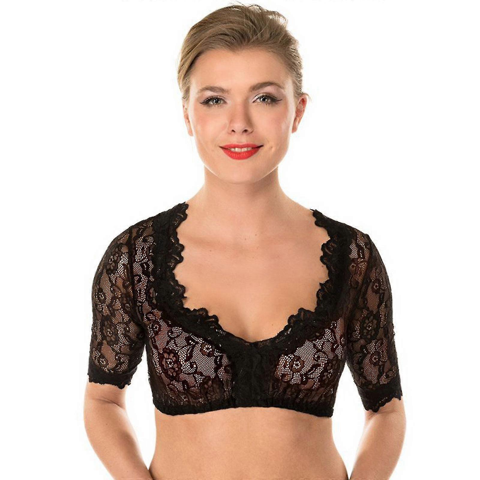 Damen Elegante Dirndlbluse Schwarze Dirndlbluse Spitzenbluse Für Oktoberfest, 100% Neu