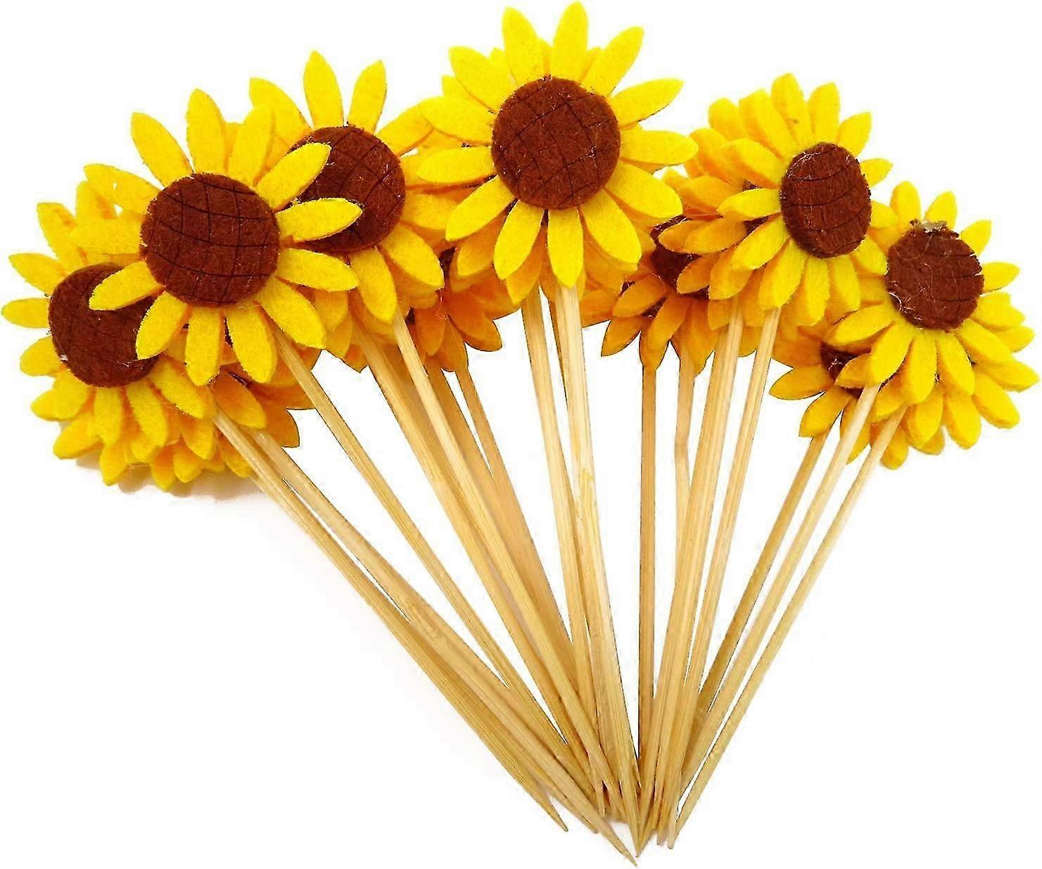 Cute Sunflower Cupcake Toppers - 24PCS Fruit Picks Cake Decorations