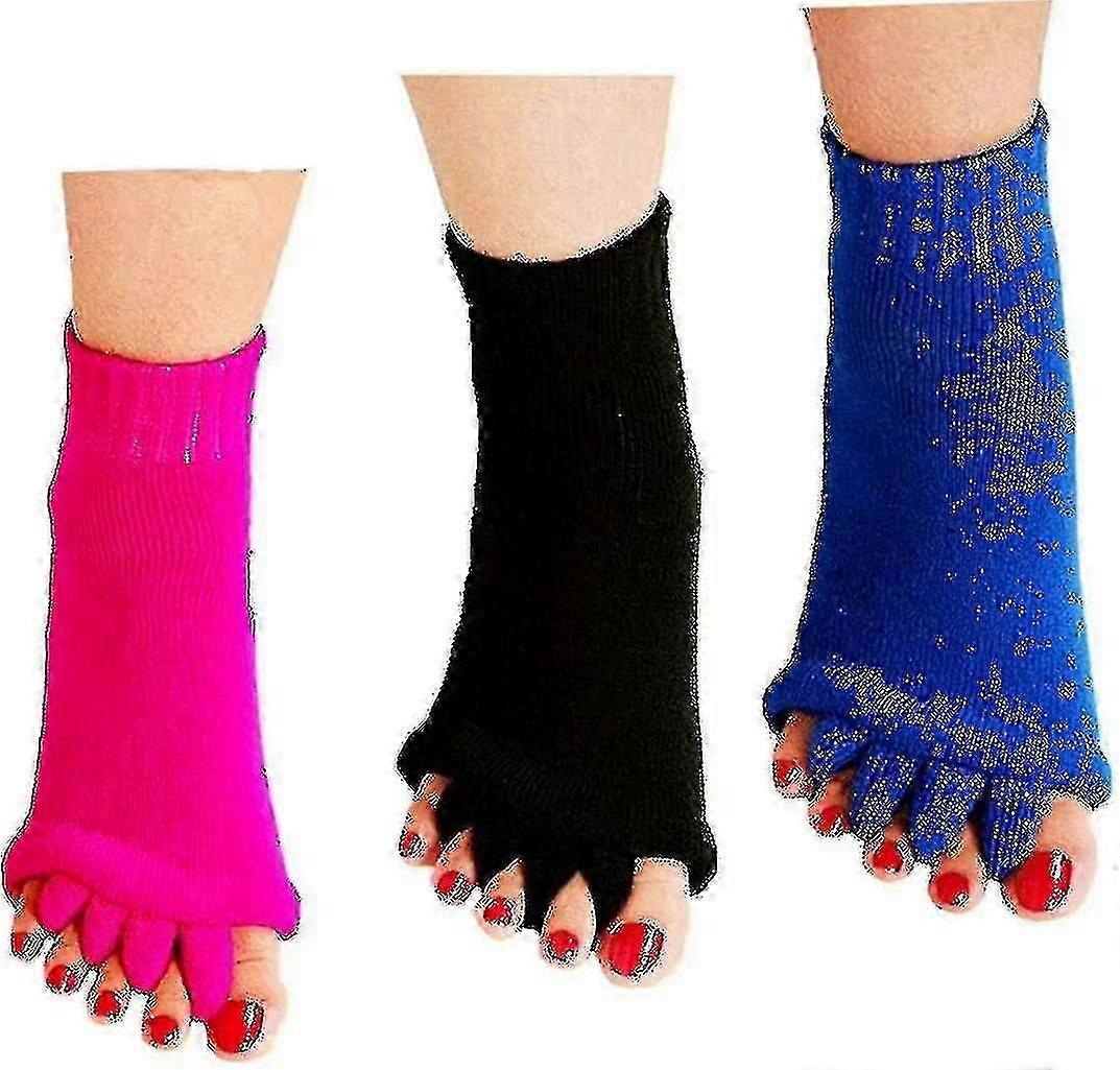 Piao Toe Separator Socks, 3 Pairs Foot Alignment Socks Yoga Gym Massage Toeless Socks Pain Relief Improves Circulation Stretchy For Women Tw-xinhan