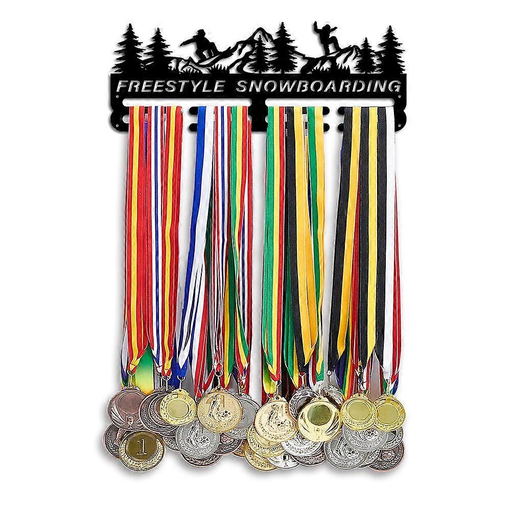 Iron Medal Hanger Holder Display Wall Rack 3-Line with Screws Black Skiing 400x150mm
