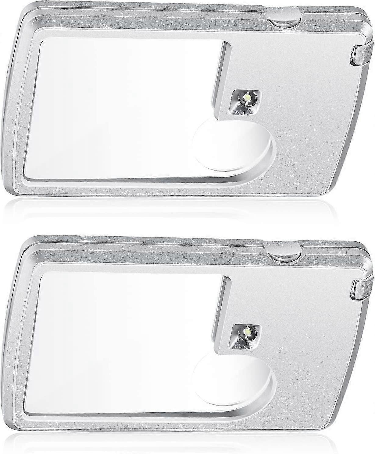 Pocket Magnifier with Light 2 Pieces of 3 X and 6 X Magnifier Credit Card Magnifiers with Light Small Mini Magnifiers for Reading, Jewelry, Experiment