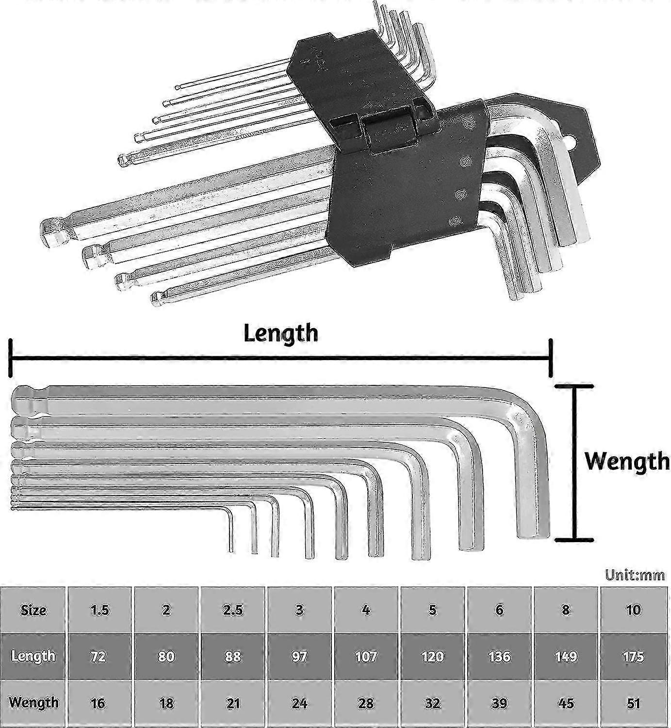Allen Wrench, 9-piece Allen Wrench Set Hex Ball Head Allen Keys Wrench
