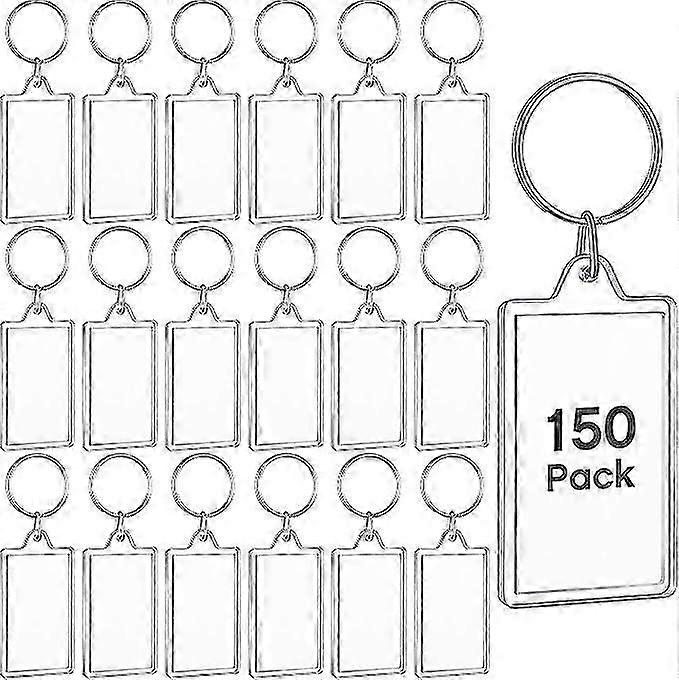 150 Pack Clear Acrylic Photo Picture Keychain Holder Rectangle Blank Photo Insert Keychain Photo Frame Keyring DIY Personalize