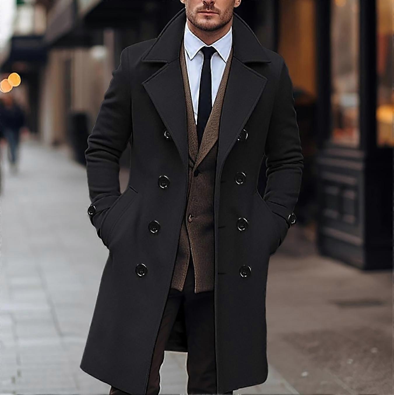 Autumn and Winter Men's Woolen Coat Casual and Fashionable Double Breasted Long Men's Woolen Coat