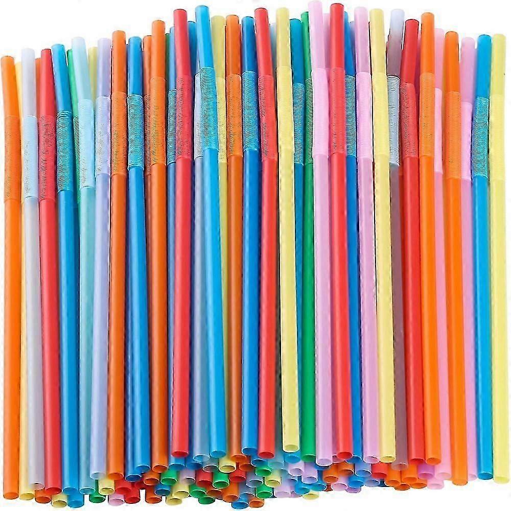 300個の使い捨て飲料ストロー、カラフルで長くて柔軟なベンディストロー(直径0.6cm、長さ26cm)