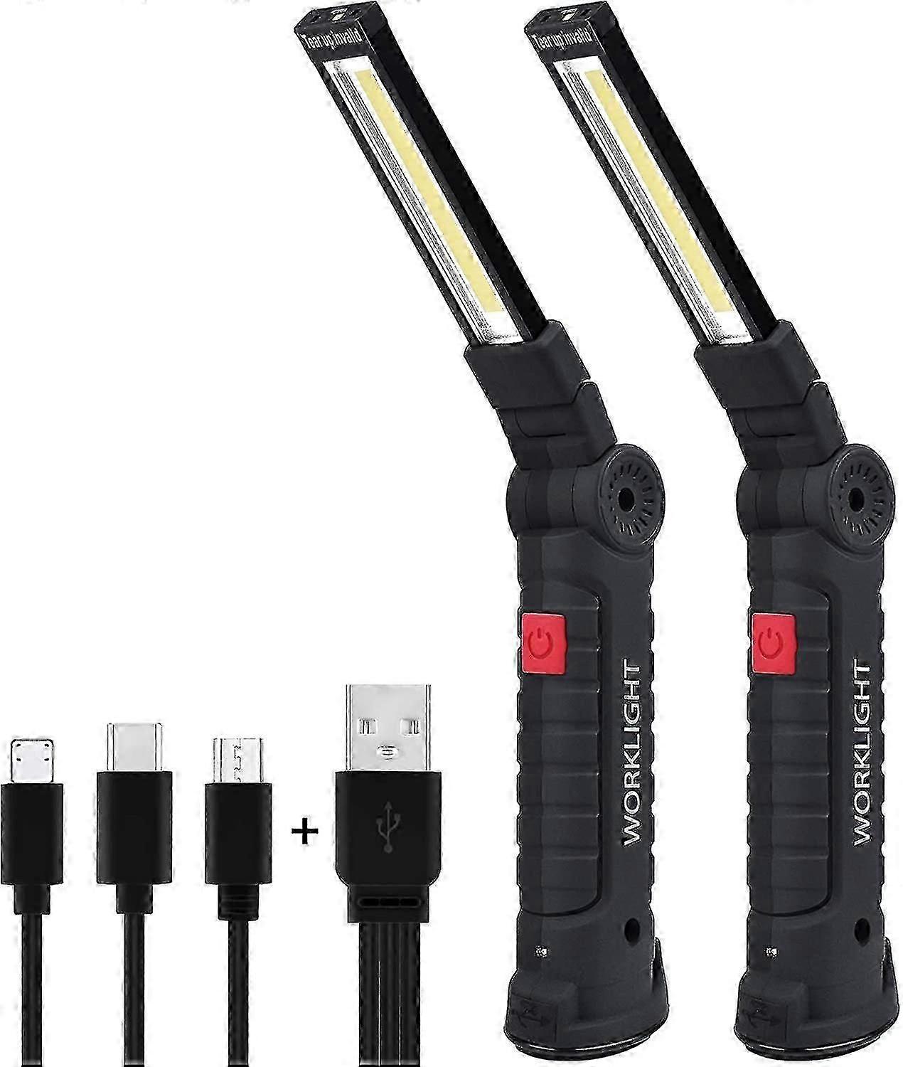 Rechargeable Led Work Light, Portable Powerful Rechargeable Led Work Light 5 Modes Cob Magnet Lamp With Magnetic Base [large, 2 Pieces]