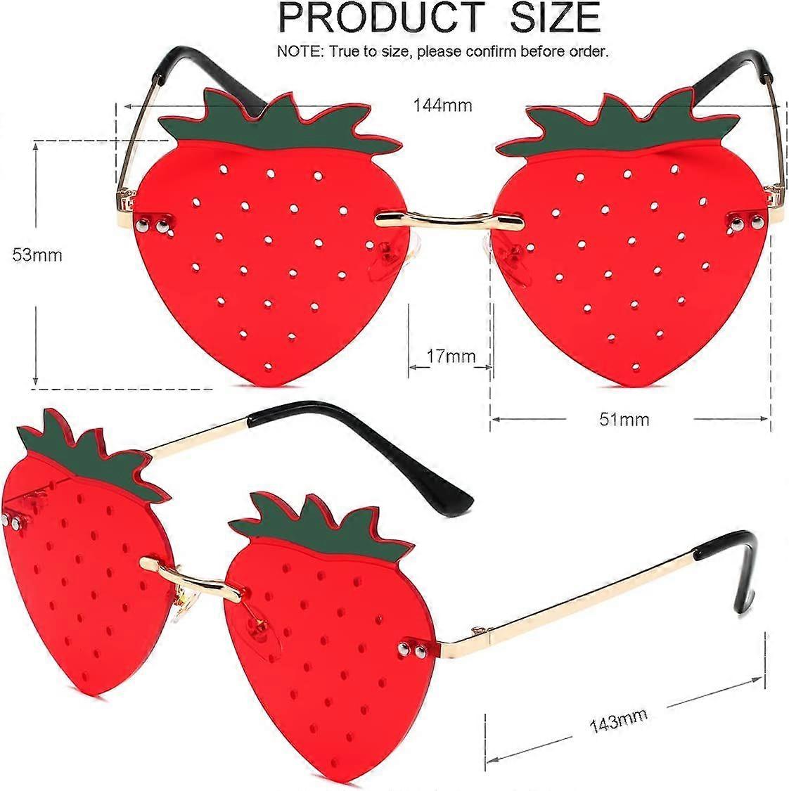 Strawberry Sunglasses for Men/Women Rimless Irregular Party Unique Sun Glasses,Red