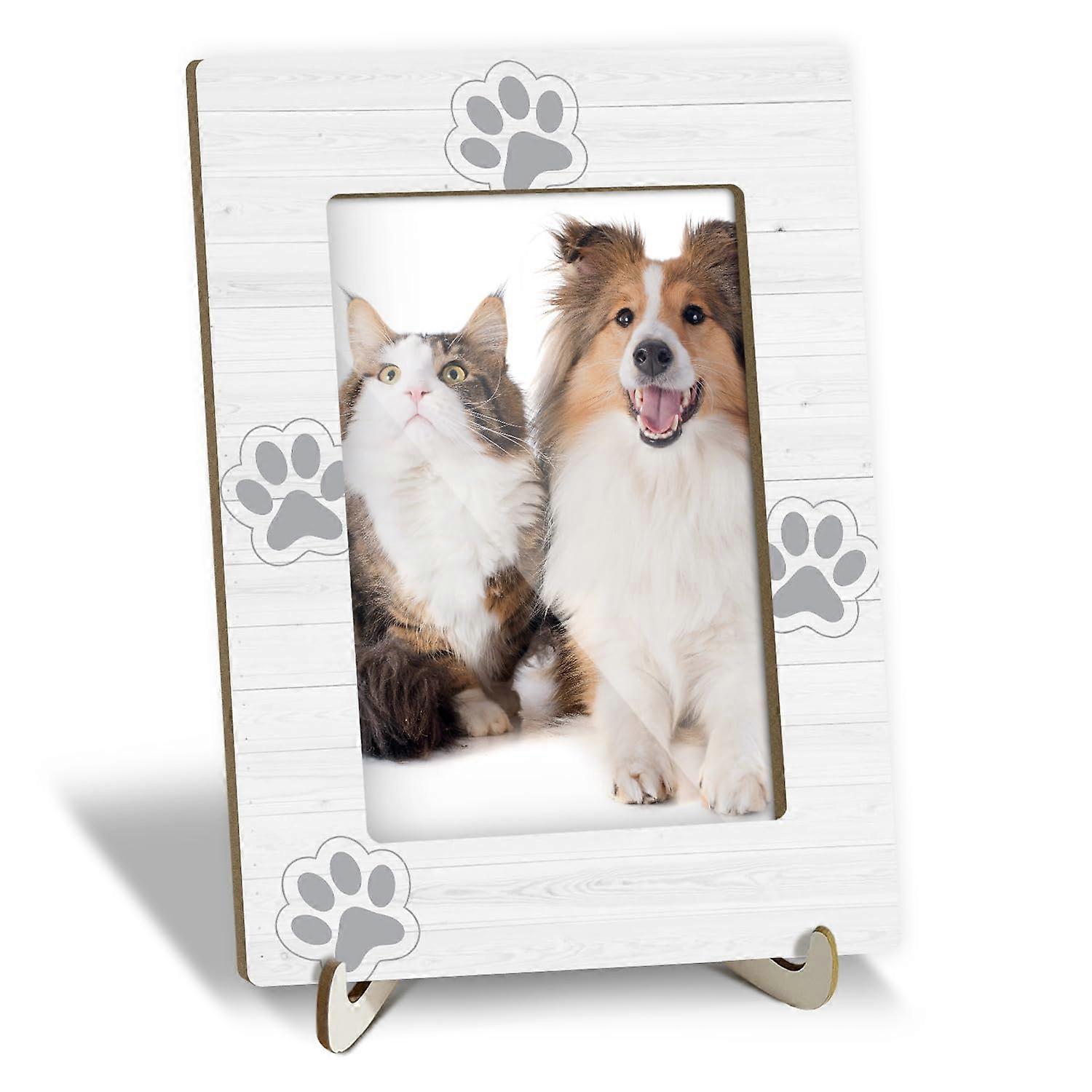 Wooden Pet Paw Print Photo Frame Home Display Decor Gift for Her Size 4x6