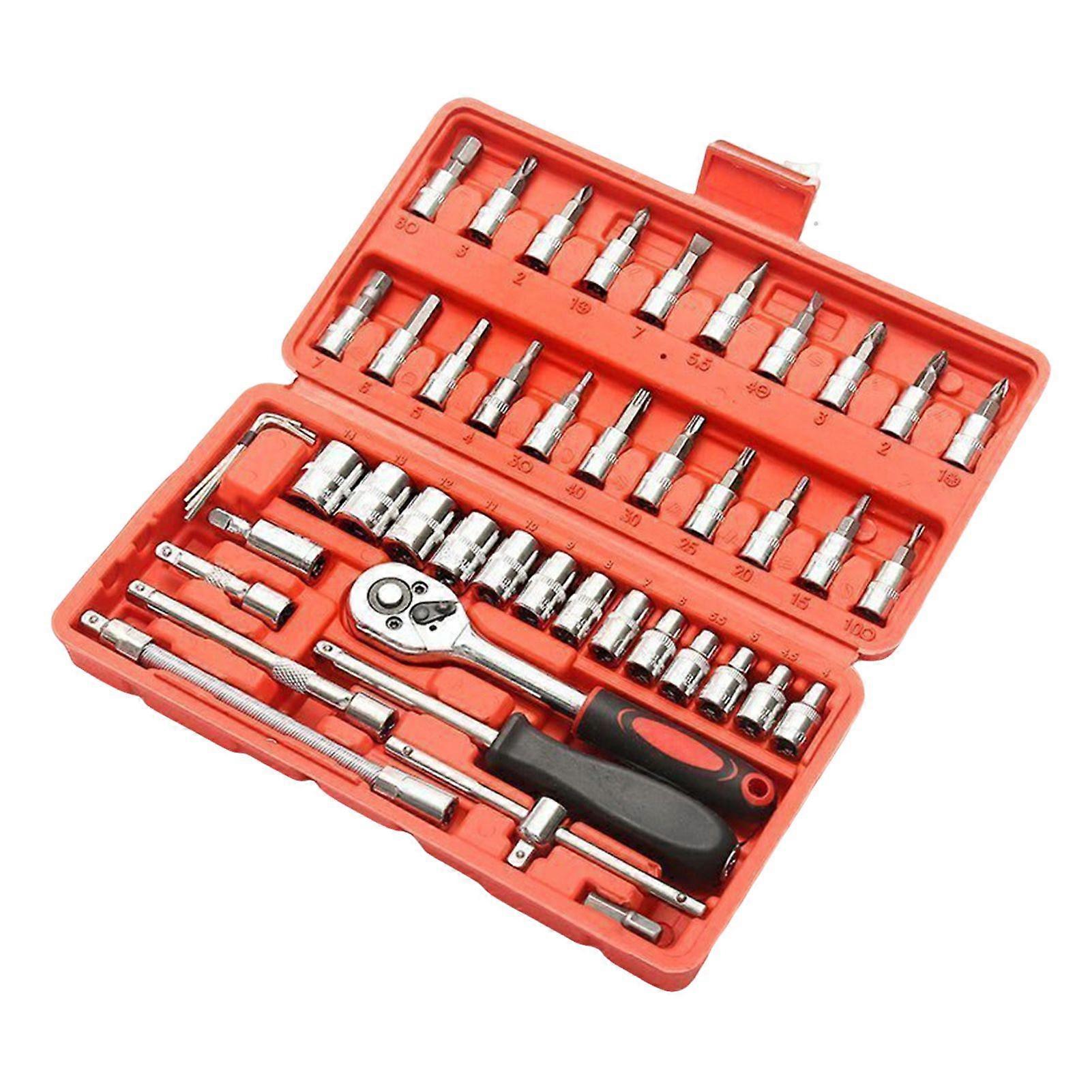 46pcs 1/4 Inch Ratchet Wrench Tools for Car Repair, Socket Wrench Tool Combination Tools Kit for Auto Repair