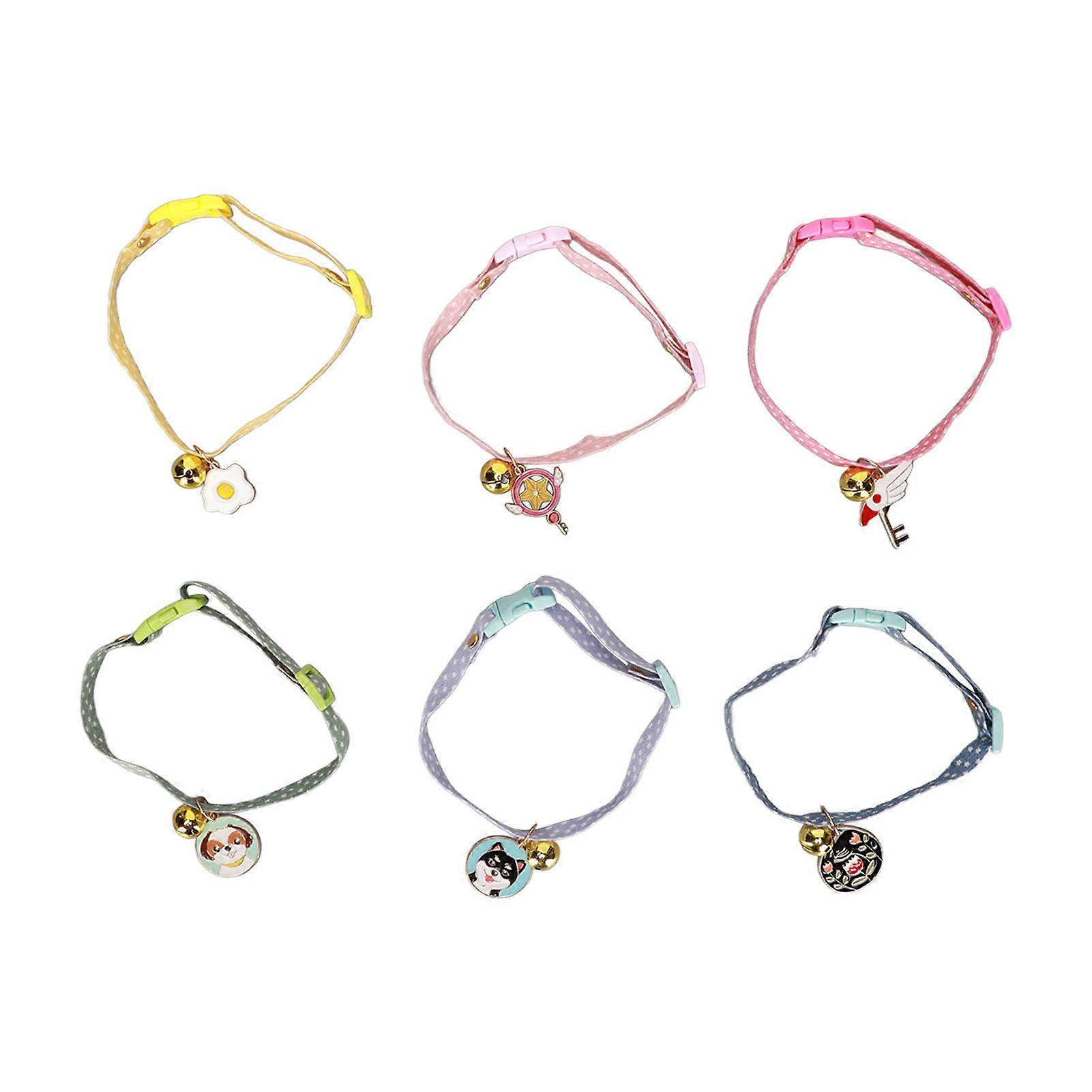 6pcs Dog Collar Comfortable Adjustable Cat Collar with Bell for Daily Wear Wedding Party Holiday Use