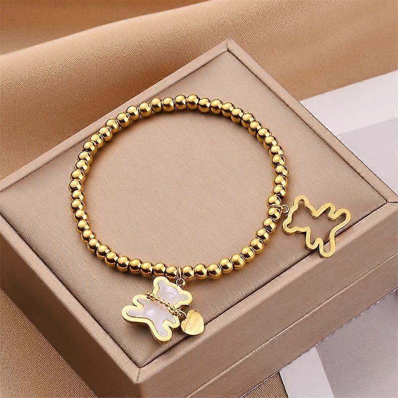 טיטניום פלדה צמיד דוב ולב Bangels למתוח חרוזים צמיד מקסים Fritillary דוב תליון ילדה מתנה פינג