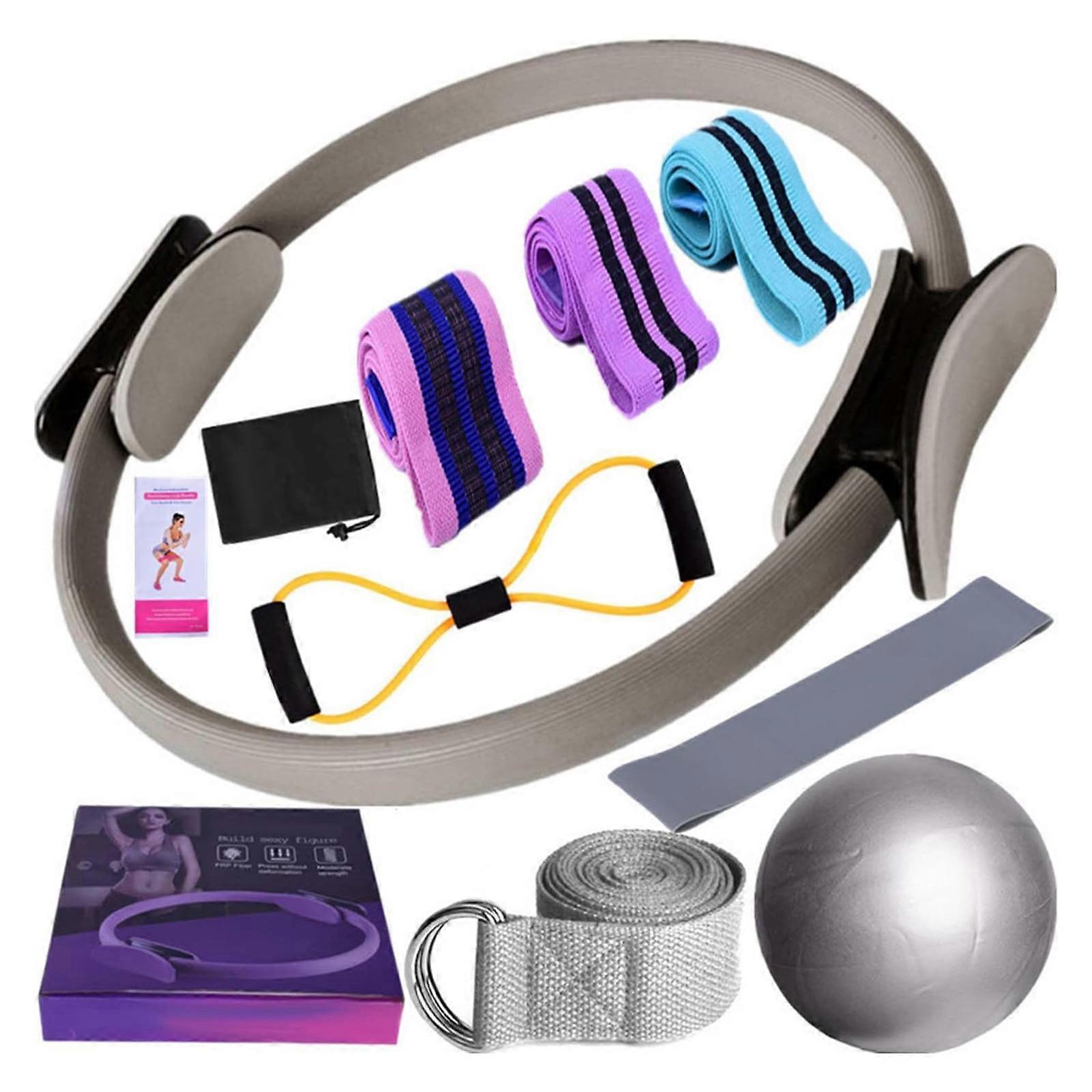 11 قطعة من مجموعة بيلاتيس الأساسية للنساء مع حلقة بيلاتيس ، كرة ، أحزمة مقاومة والمزيد للتدريبات المنزلية مستويات مقاومة متعددة الاستخدامات