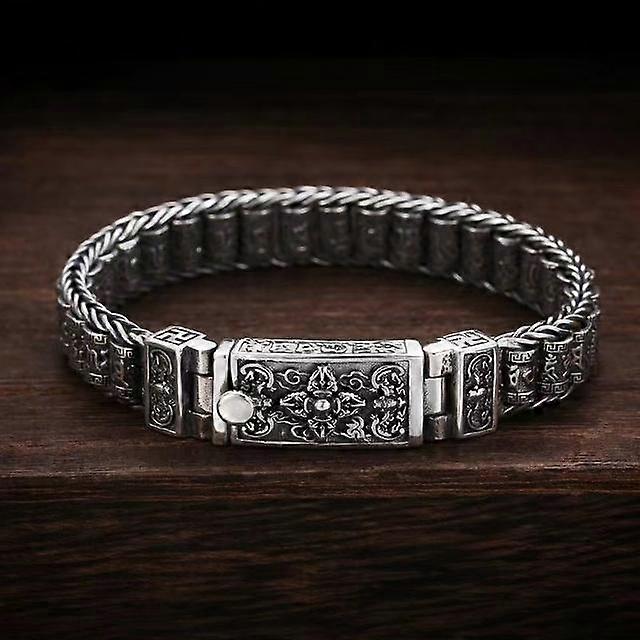 Handmade silver Color Reative Passepartout Prayer Wheel Bracelet Men Transfer Beads Six-Character Mantra Retro Women Charm Chain