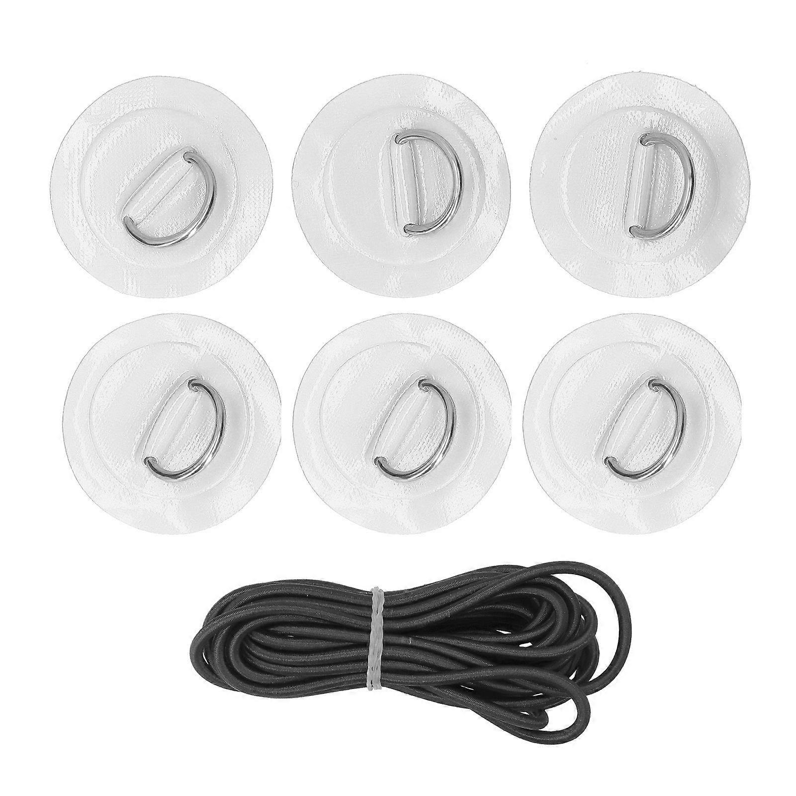 Inflatable Boat Kayak D Ring Pad Patch Set, Marine Fixed Buckle with Elastic Bungee Cord, White, for Canoe Raft Repair Accessories