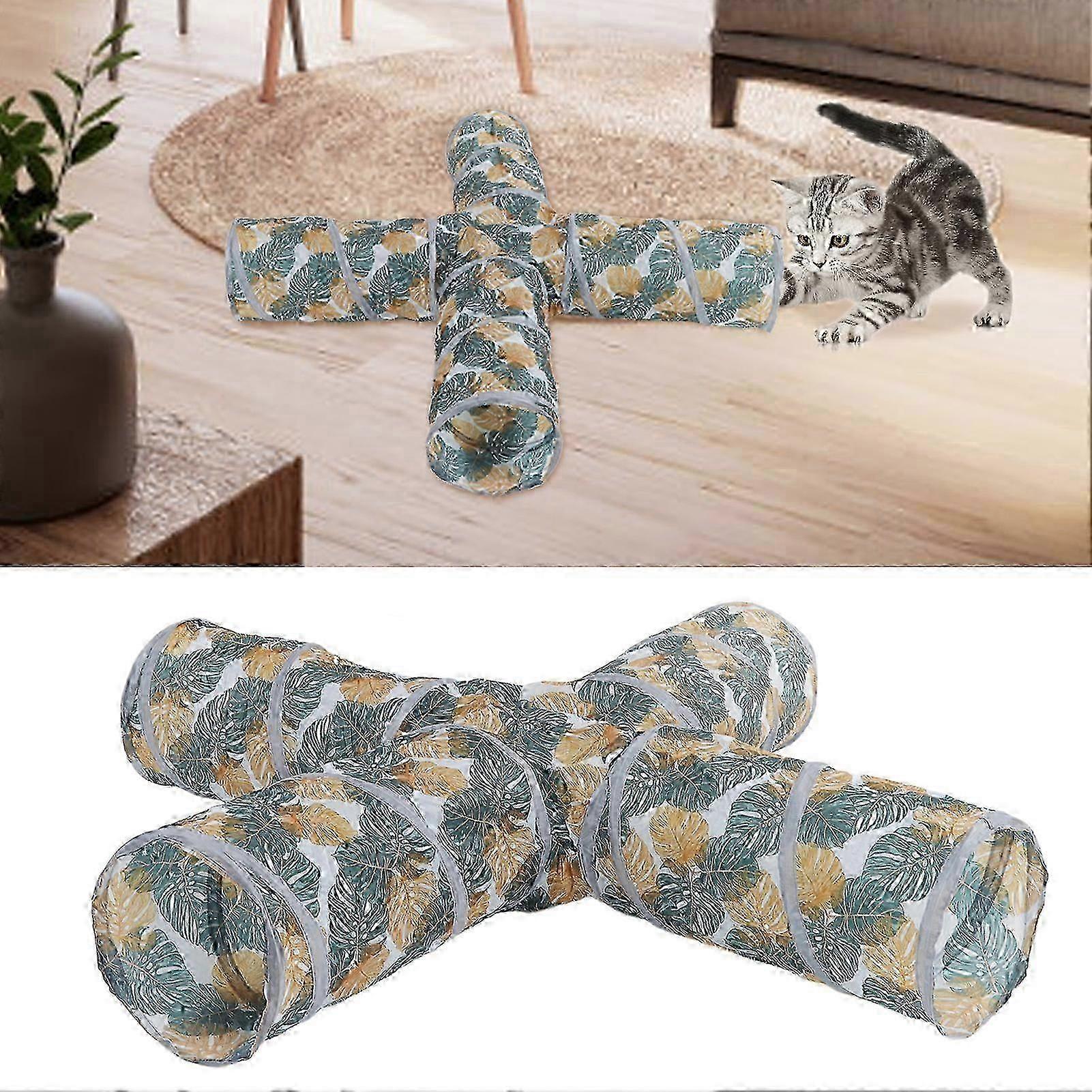 Cat Tunnels Collapsible Printed 4 Way Cat Tube with Storage Bag for Pet Play Puppy Kitten