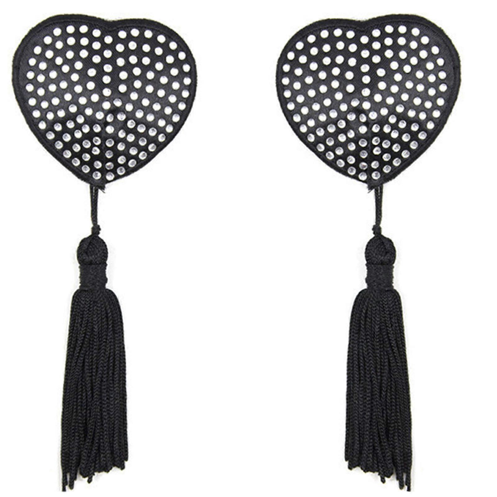 Γυναίκες στρας Love Heart Pasties Κάλυμμα θηλής με φούντες Συγκολλητικό κάλυμμα στήθους Επαναχρησιμοποιήσιμο κολλώδες σουτιέν Αυτοκόλλητα στήθους λευκό
