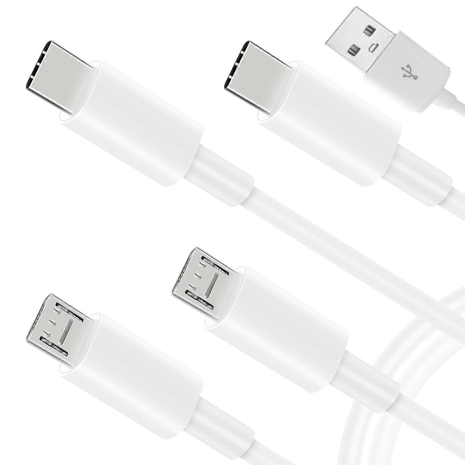 Tragbares 1 in 4 out Netzkabel Kabel USB zu 2 Typ-C + 2 Micro Multi-Port Ladekabel Linie für Handys Tablets Weiß