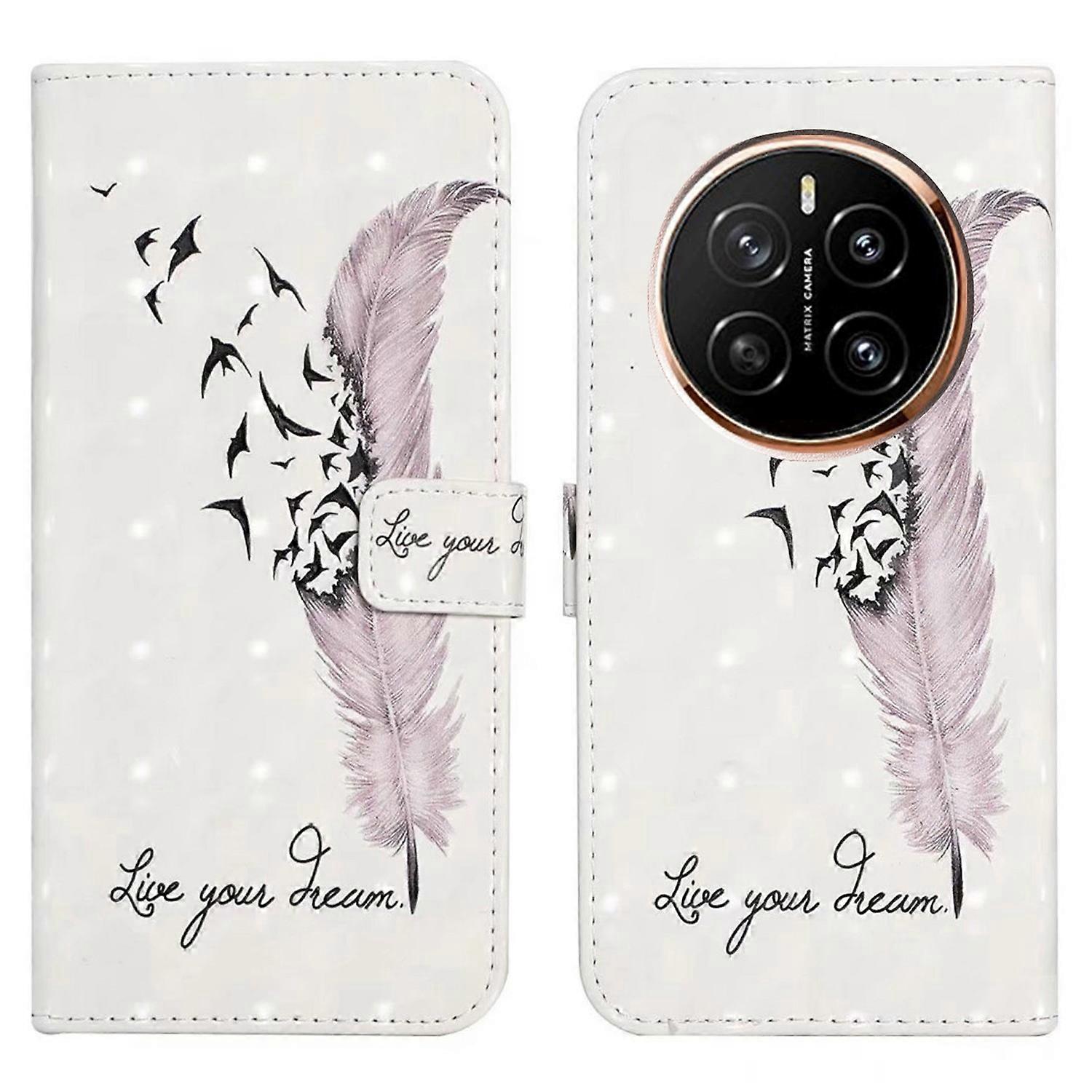 For Honor Magic7 Pro 5G Case 3D Creative Pattern PU Leather Stand Phone Cover - Feather