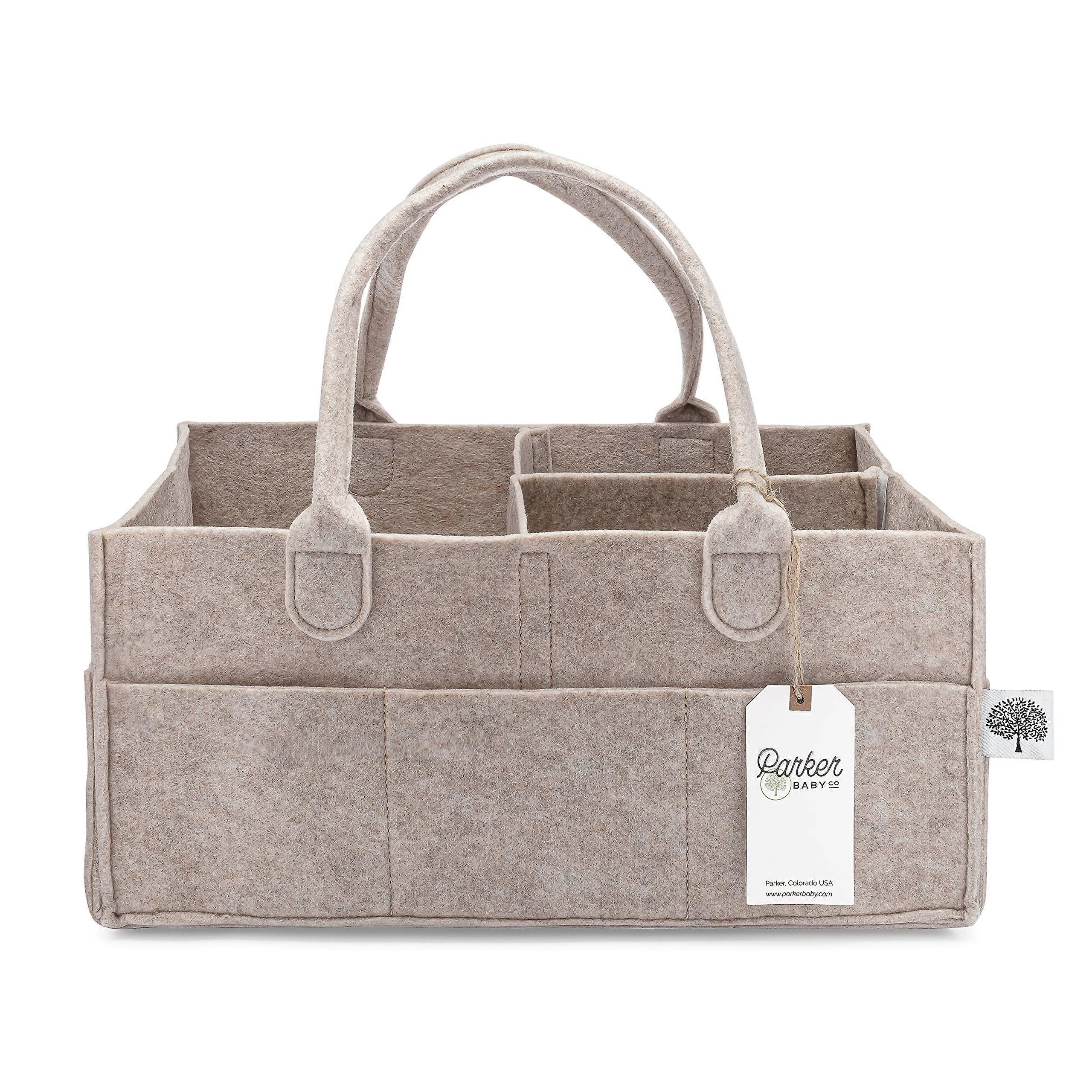 Diaper Caddy - Large Oatmeal Nursery Storage Bin and Car Organizer for Baby Diapers and Wipes
