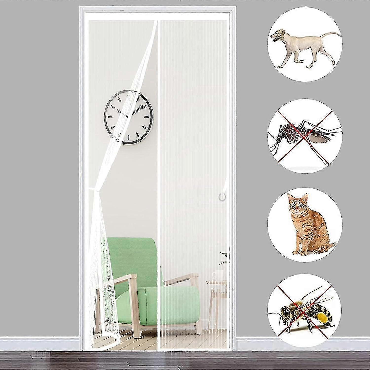 Mosquito Net Magnetic Door 120x210 cm (47x83 in) Mosquito Net Curtain Self Closing Fly Screen, White