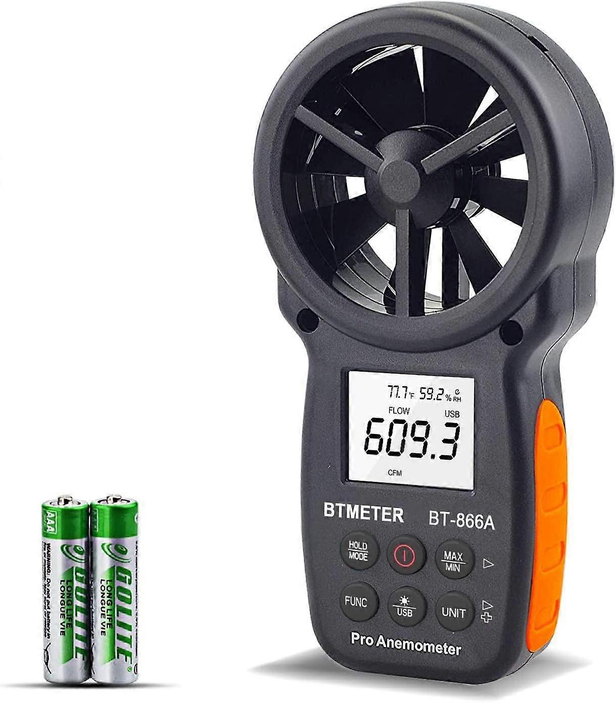 Portable CFM Meter with BT-866A Digital Anemometer with USB Connection - Wind Speed Meter Measures Wind Speed and Temperature