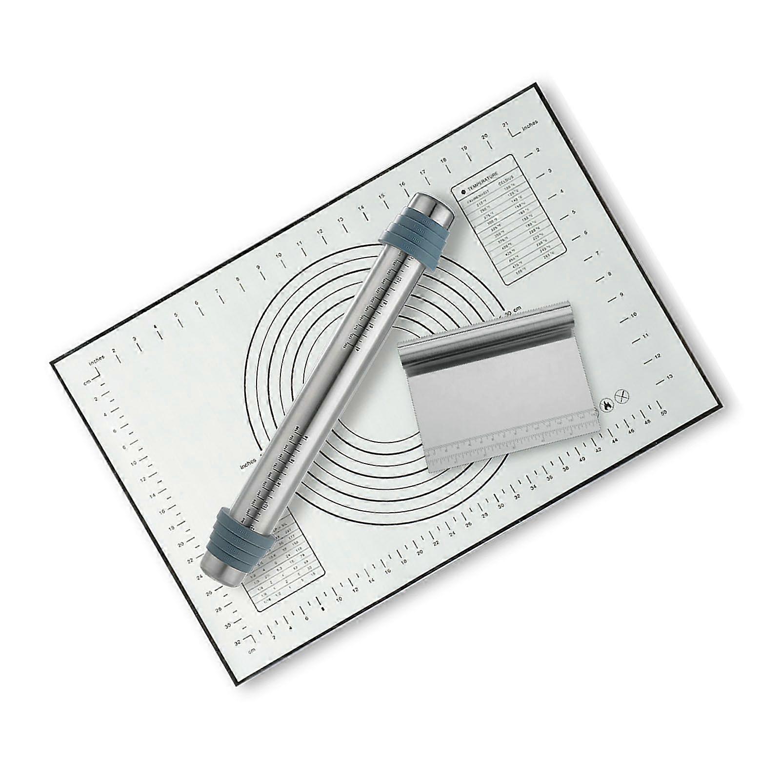 Adjustable Thickness Rolling Pin with Scale and Dough Scraper