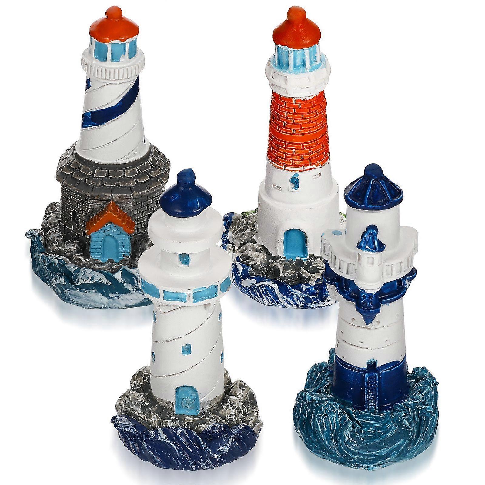 4pcs Mini Lighthouse Ornaments Micro Landscape Decorations Mini Lighthouse Figurine (Mixed Style)