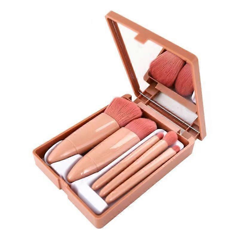 Convenient travel makeup brush set, 5 mini full-function makeup brush set (5 pcs with mirror)
