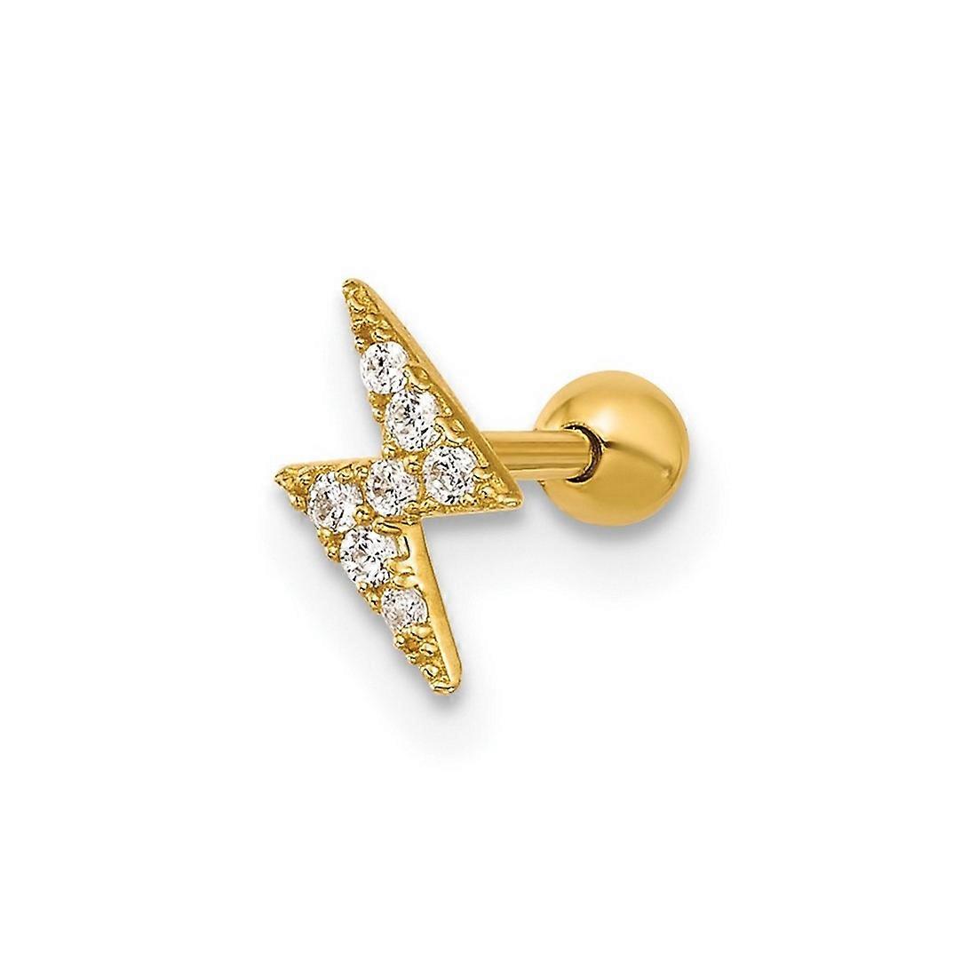 3.85mm 14k Yellow Gold 18 Gauge Polished Cubic Zirconia Lightning Bolt Labret Stud Body Piercing-Stud for Women
