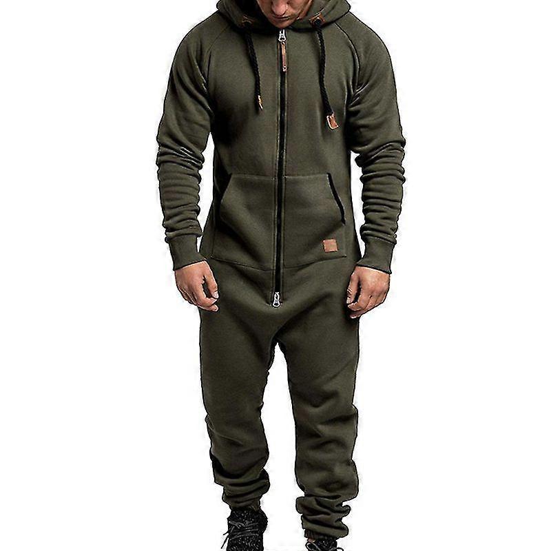 Lebanghui Men Onesie Hoodie Zip Jumpsuit Winter Casual Hooded Romper Playsuit