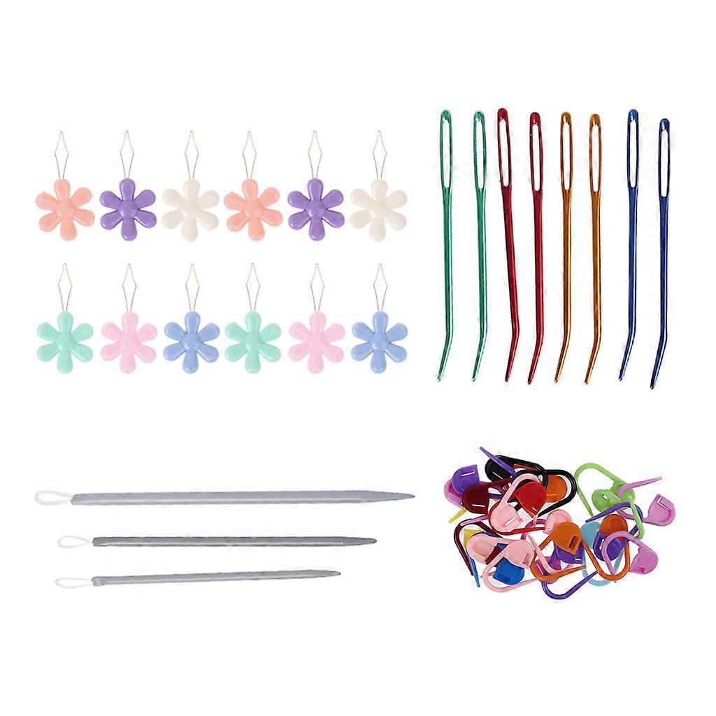 Kit d’aiguilles à coudre Grande aiguille à chas avec dé à coudre Fleur Forme Enfileurs Marqueurs de points de tricot pour projets d’artisanat à la main