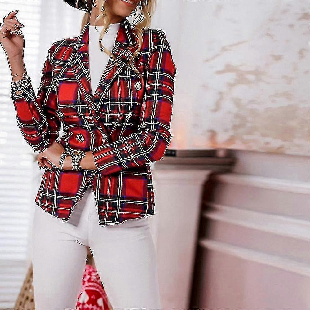 Ladies Stylish Slim Fit Coat Jacket Suit with Long Sleeve and Tartan Button Design for a Chic Look