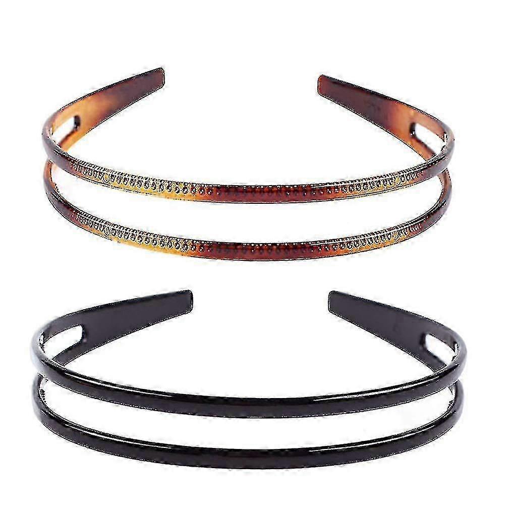 2er-Pack Damen-Stirnbänder aus Hartplastik - Schwarz & Braun Haarreifen