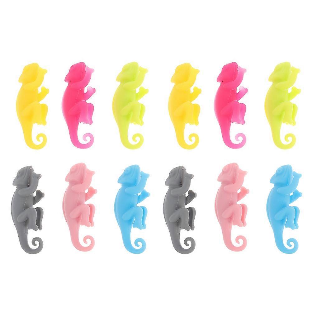 Silicone Wine Glass Charms for Home Use Assorted Color 12 Pieces Cartoon Chameleons Shape