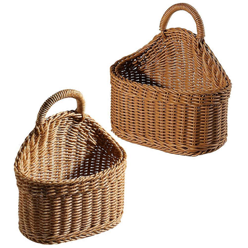 2個の壁掛け織りバスケットキッチンと家庭用の素朴な収納野菜とフラワーアレンジメントの便利な吊り下げハンドル付きのデザイン