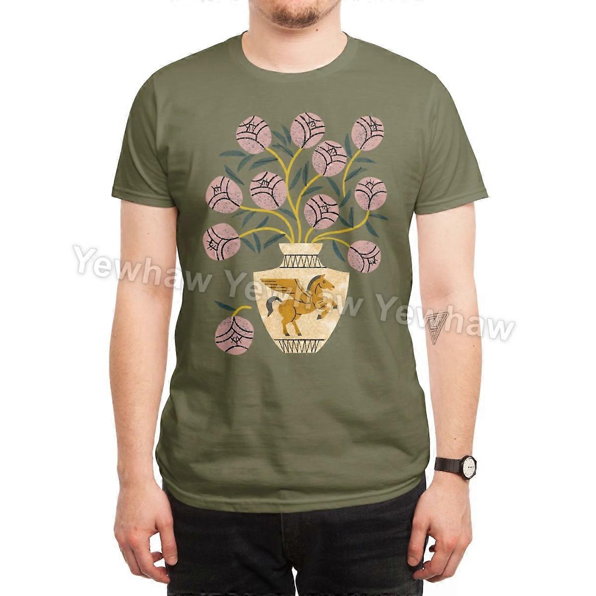 אגרטל פגסוס זר חולצת טריקו פרחים ורוד ירוק עלים דקורטיביים