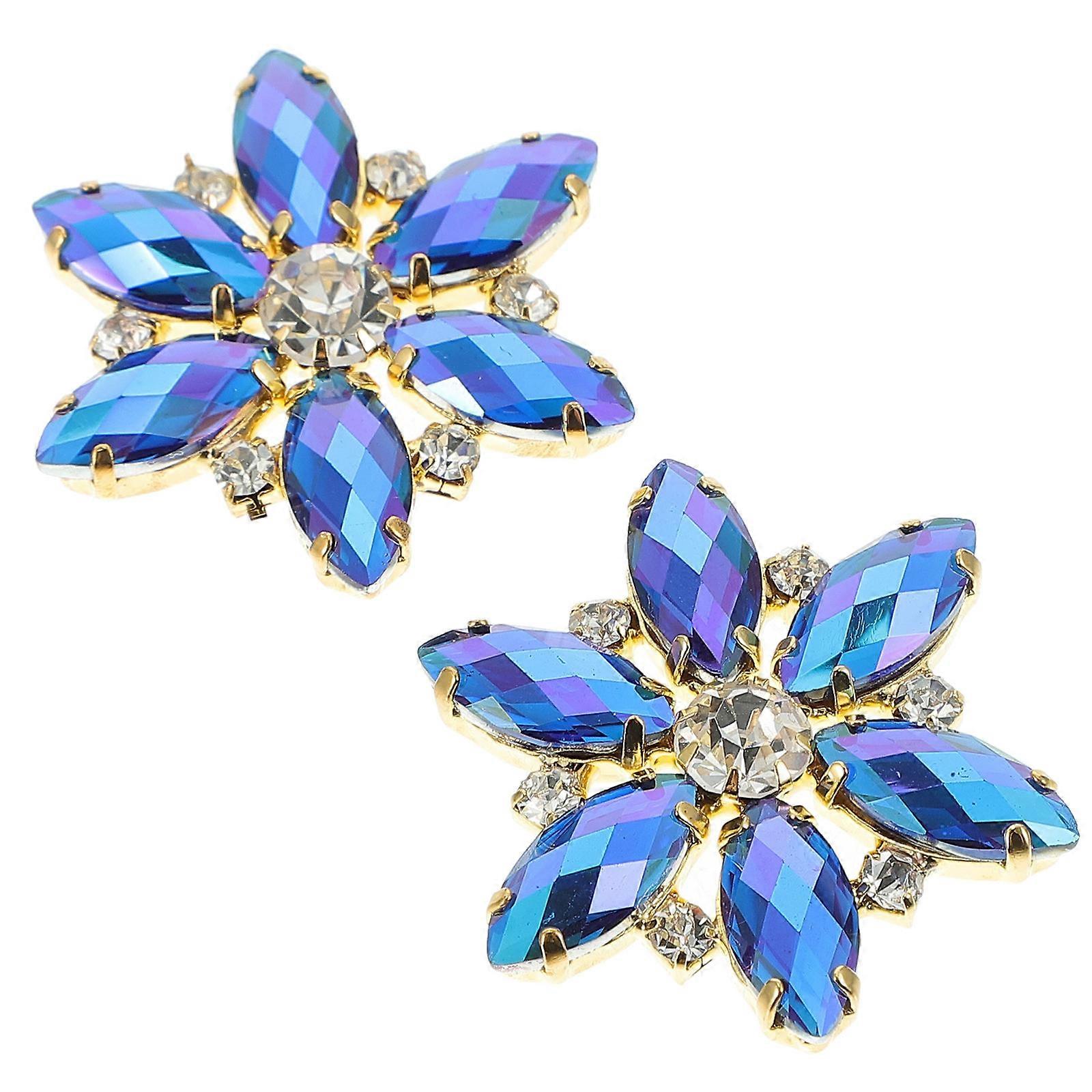 Blue Reusable Shoe Clips with Rhinestones and Crystal Flowers for Bridal Shoes Decorations