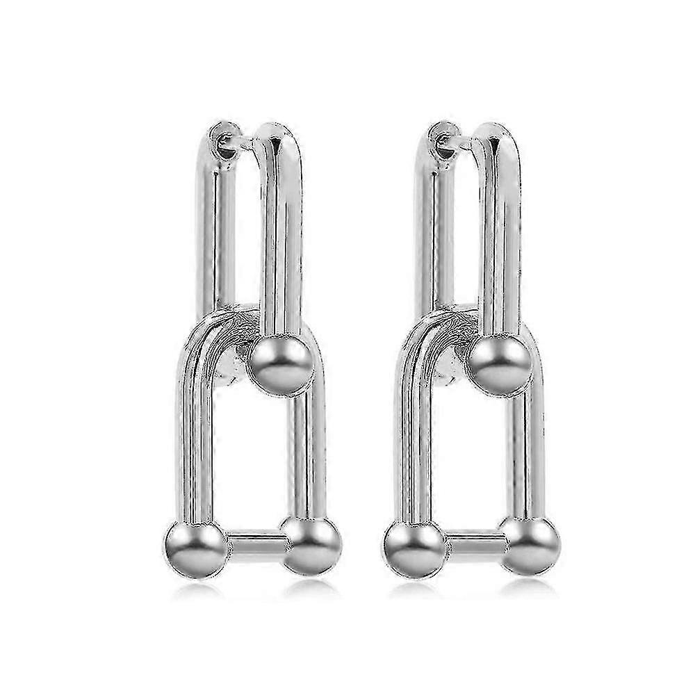 Dames U-vorm Pin Link Chain Oorbellen Zilver