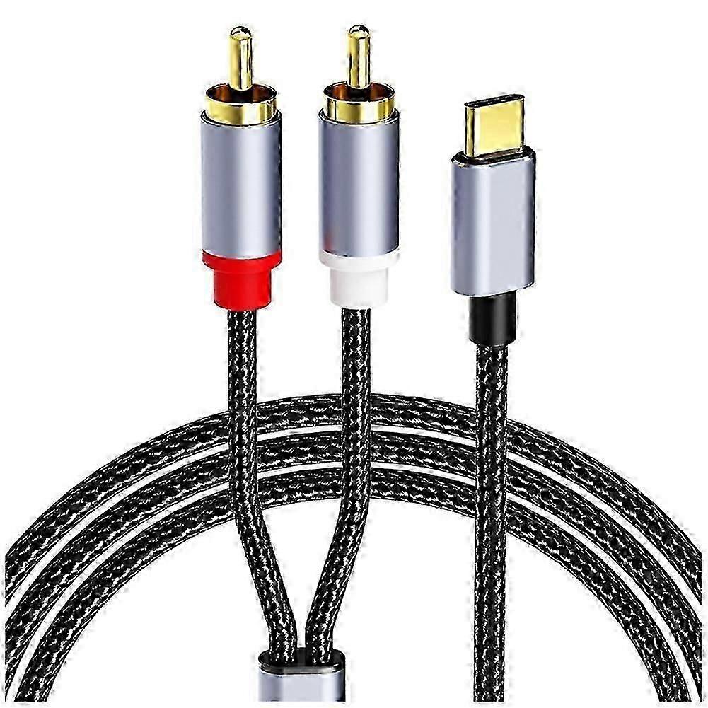 כבל מתאם שמע USB C לכפול RCA, ממיר סטריאו מסוג C ל-2RCA למערכת קולנוע ביתי 1M