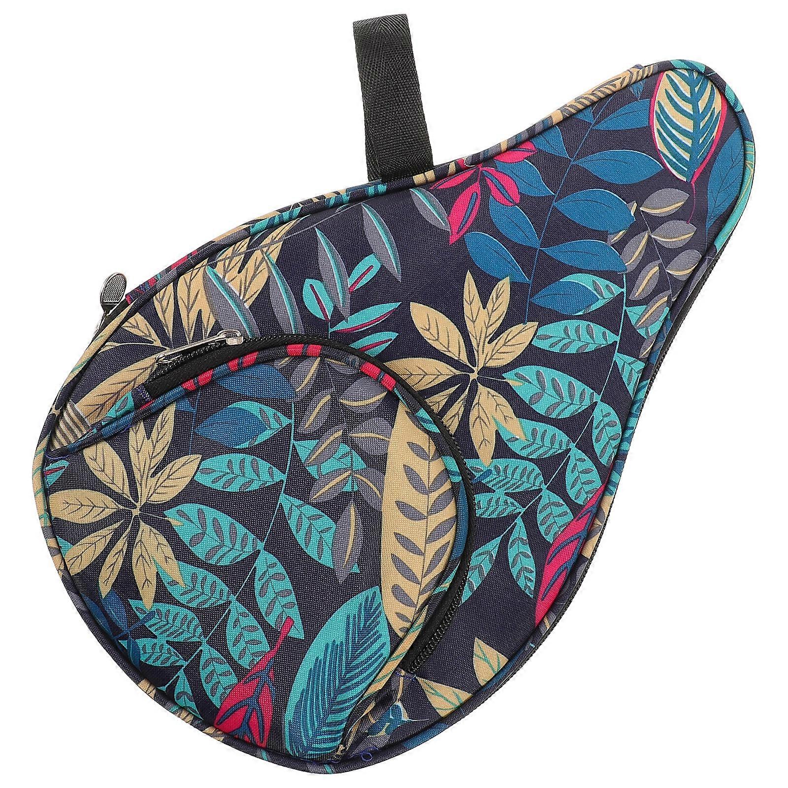 Gourd Shaped Table Tennis Racket Case with Leaf Pattern, Blue, Compact & Portable Paddle Bag with Ball Storage Pocket for Multiple Paddles,