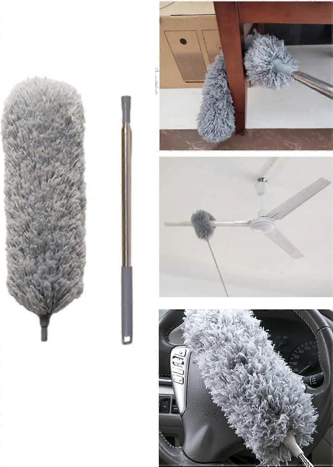 Microfiber feather duster with telescopic rod and bendable corner broom