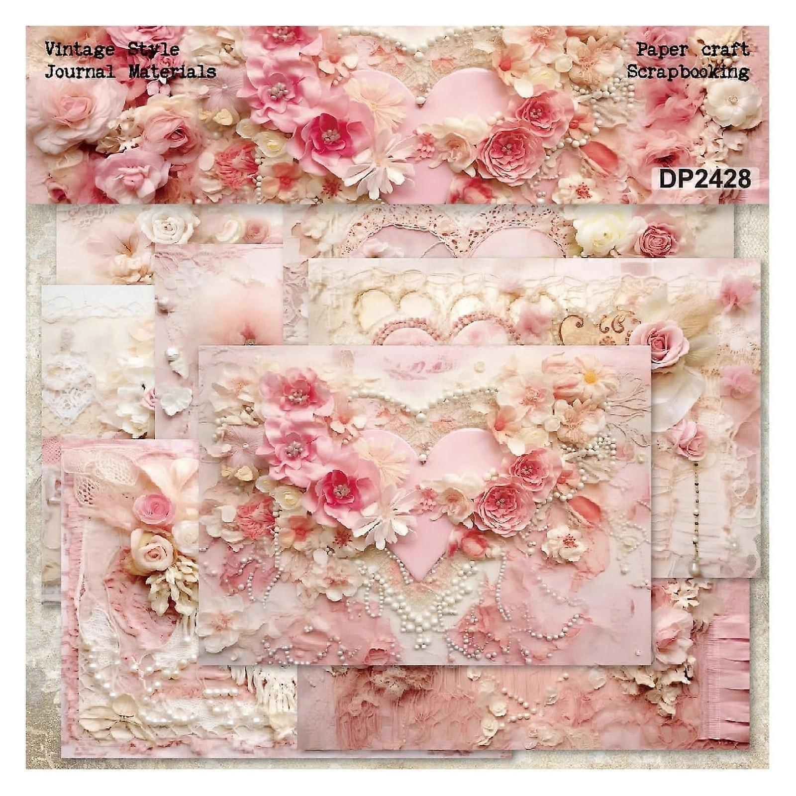 Album Background Cardstock - Floral Scrapbook Pad, A5 Size 24 Sheets, Single-Sided Pearl Pattern, 21 x 14.5 cm