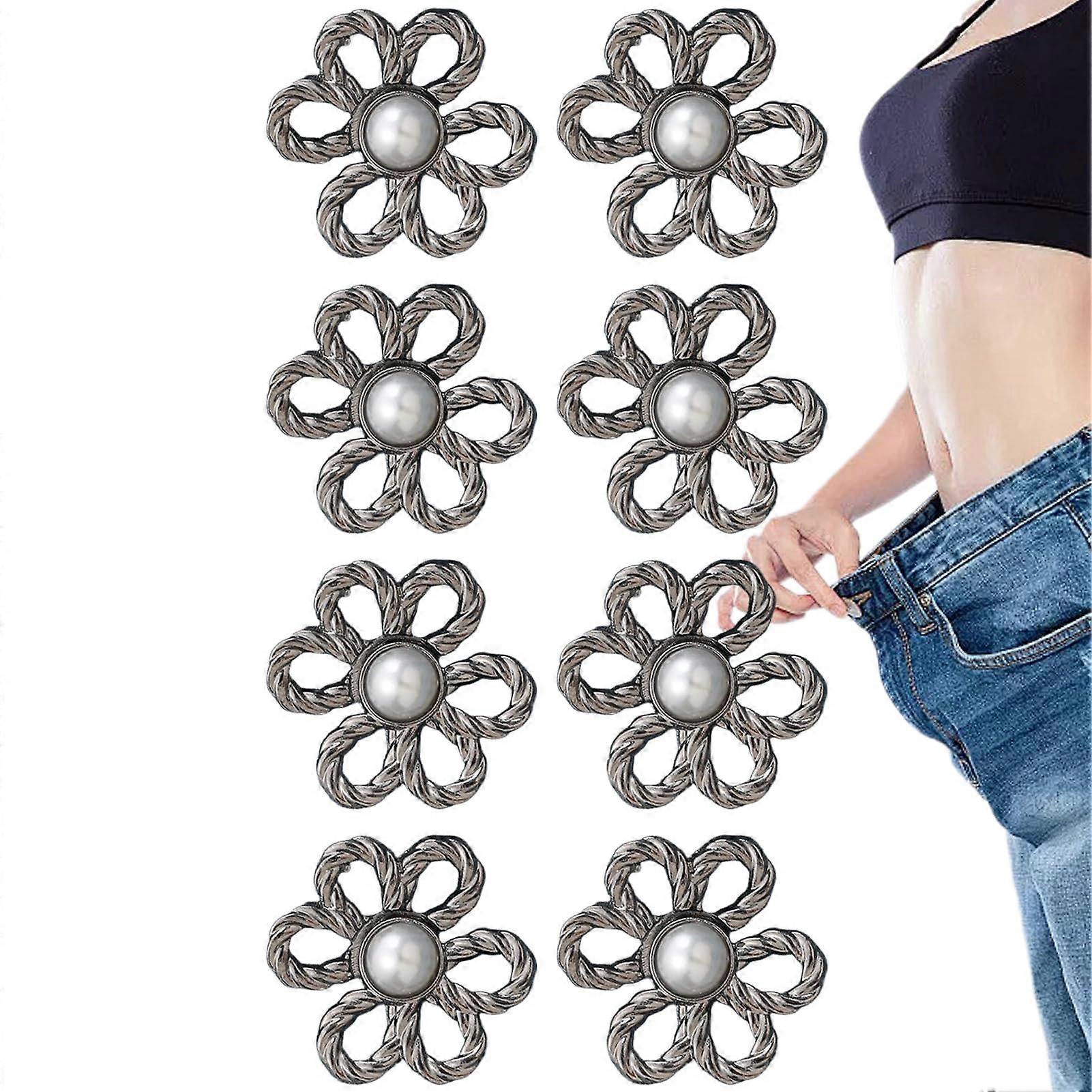 Waist reducer for jeans, buttons with motif, clip, adjustable, removable, Black