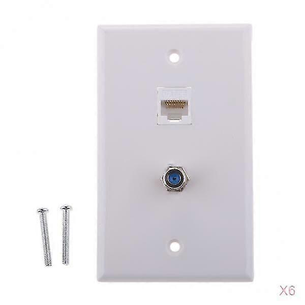Coaxial F Connector Ethernet Network RJ45 Jack Wall Plate Socket Outlet 6x
