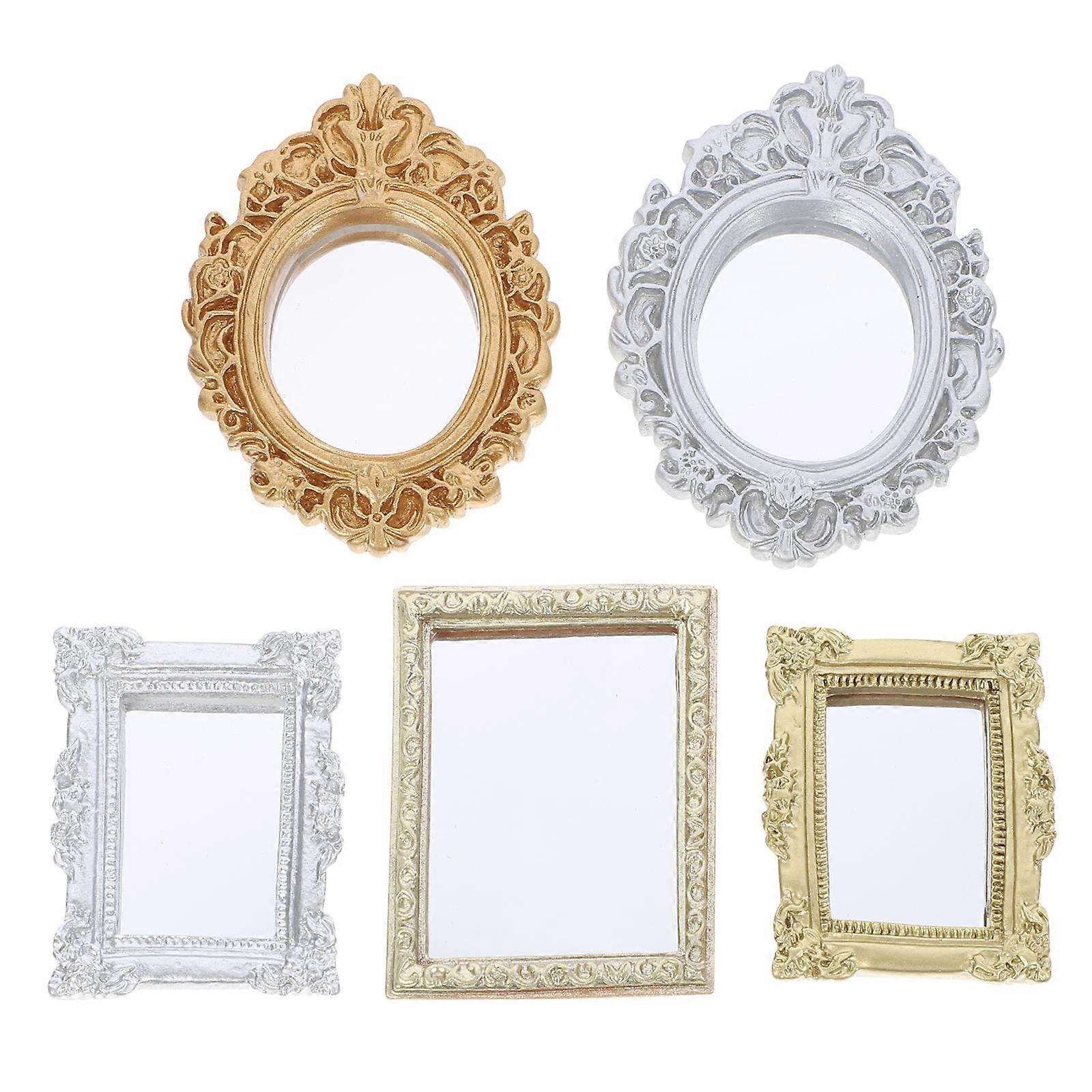 ** 5 قطع مصغرة خمر مرايا الزخرفية دمية الملحقات ** هي ساحرة، قطع مصممة بشكل معقد مثالية لتعزيز دمية