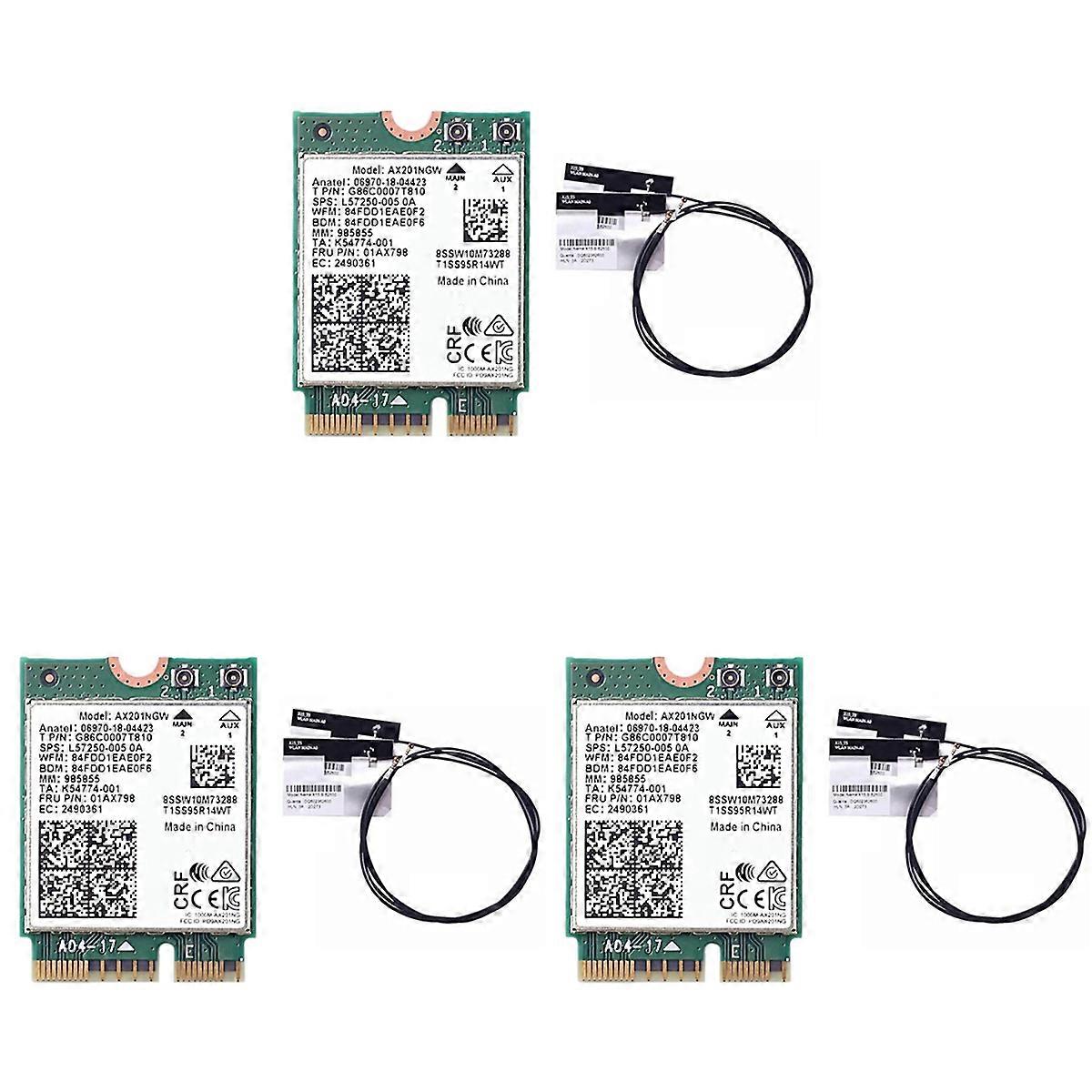 3X Wifi Card Ax201 Ngw with Antenna Wifi 6 3000Mbps M.2 Cnvio2 Bluetooth 5.1 Wifi Adapter for Window