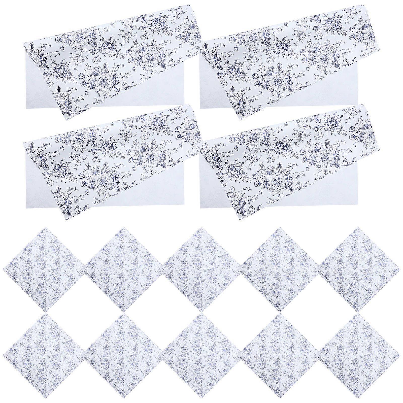 Floral Design Wrapping Paper Square Blue Waterproof For Festival Party present Wrapping 20Sheets